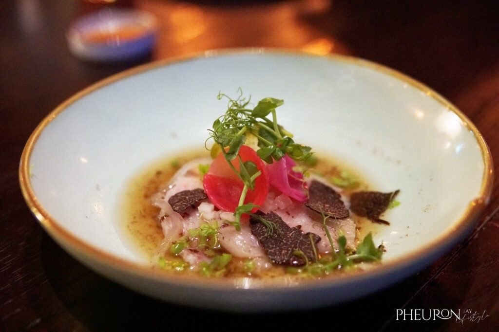 Cured Hamachi with Sweet Nashi Pear and Shaved Black Truffle